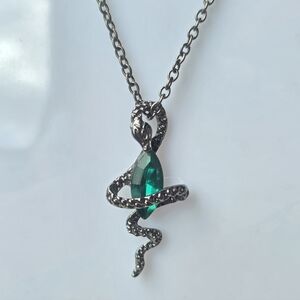 Stainless Steel Snake Pendant with Green Cubic Zirconia